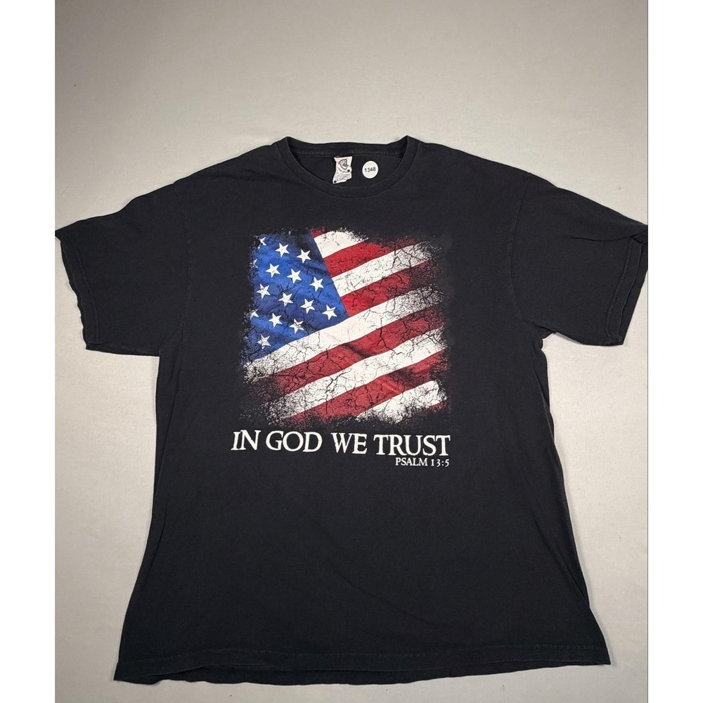 Delta Shirt Mens XL Black In God We Trust Flag Graphic Tee Christian Patriotic‎